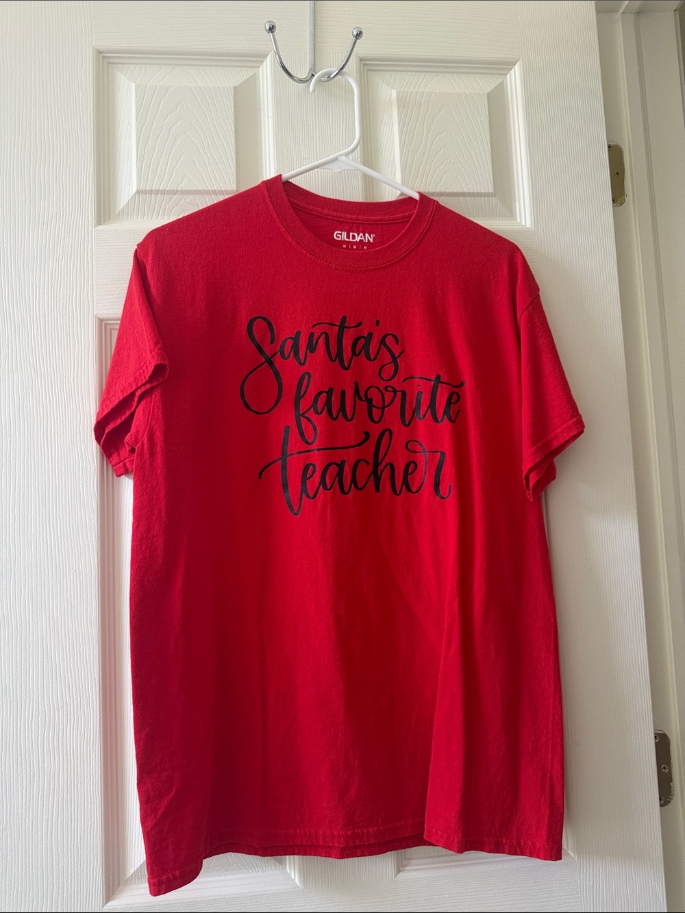 Gildan Red Short Sleeve Tee with Black Script Graphic